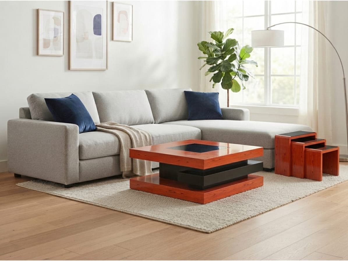 Square coffee table and stools