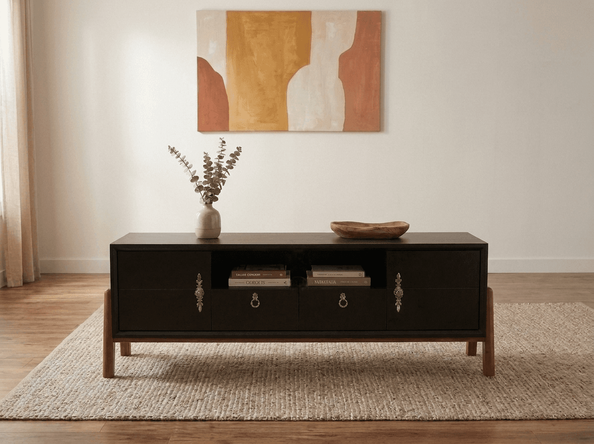 Modern media console matte black finish