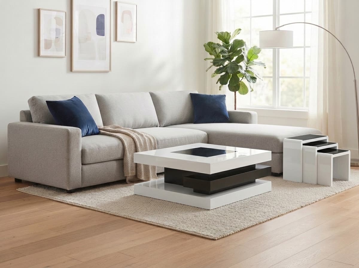Square coffee table and stools
