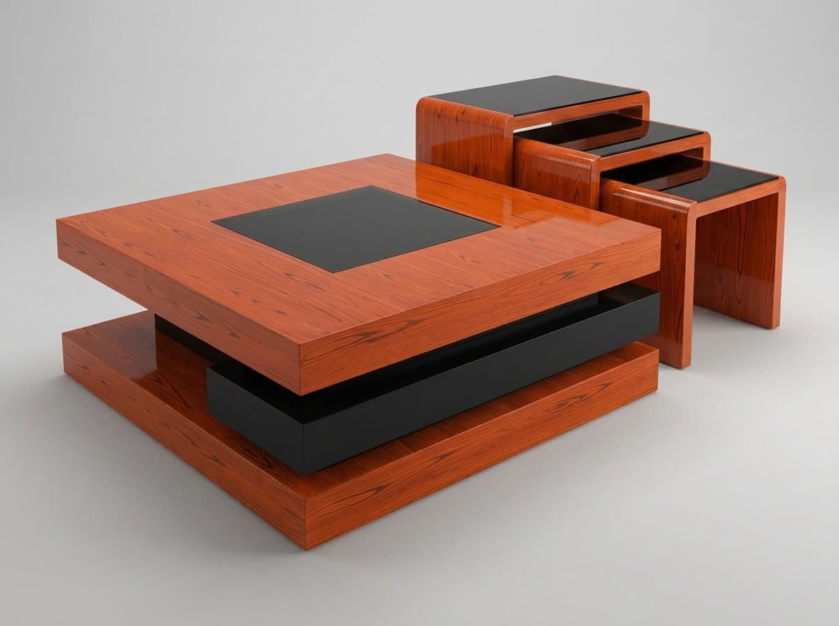 Square coffee table and stools