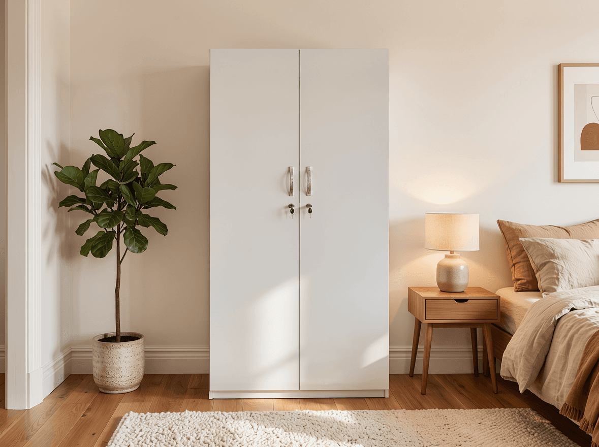 Modern 2-door white wardrobe