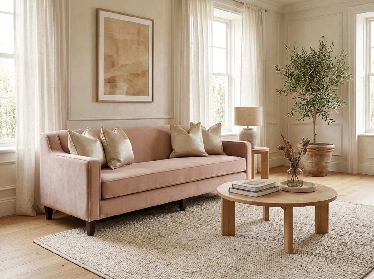 Blush Velvet 3-Seater Track-Arm Sofa