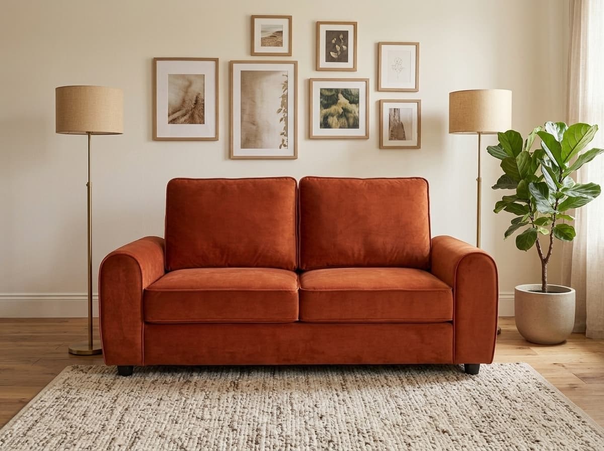 Terracotta velvet 2-seater sofa