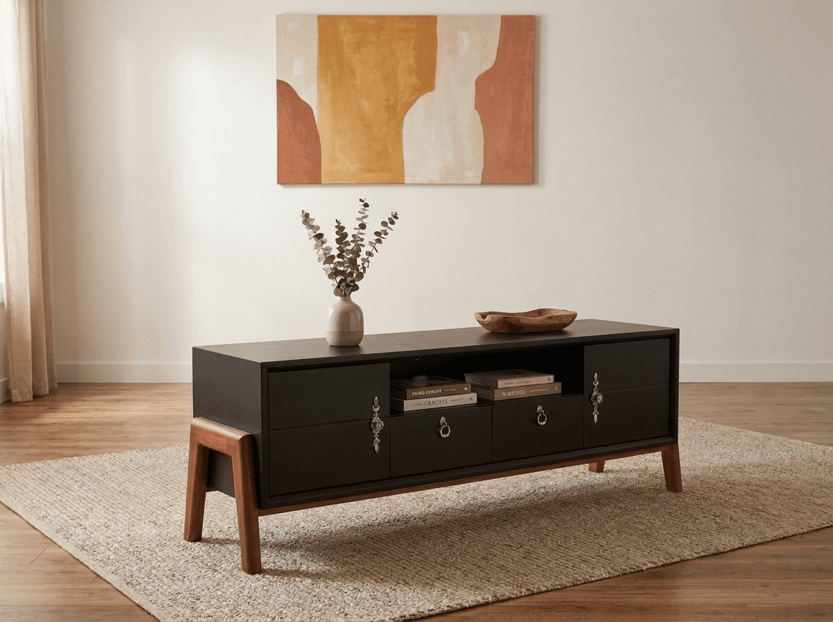 Modern media console matte black finish